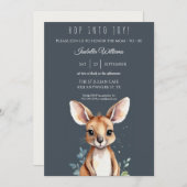 カンガルーかわいい水の色エレガント赤ちゃんシャワー 招待状 (正面/裏面)