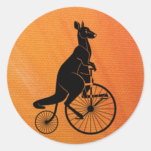 カンガルーが自転車に乗る ラウンドシール (正面)