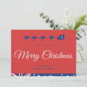 カンガルーのそりとオーストラリア国旗のクリスマスカード シーズンカード (スタンド正面)