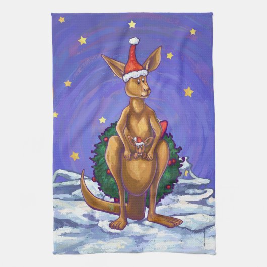 カンガルーのクリスマス星空の夜 キッチンタオル (縦)