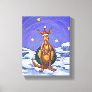 カンガルーのクリスマス星空の夜 キャンバスプリント
