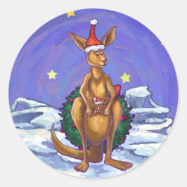 カンガルーのクリスマス星空の夜 ラウンドシール