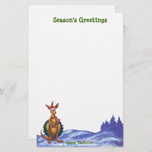 カンガルーのクリスマス星空の夜 便箋 (正面/裏面)