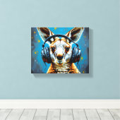 カンガルーのヘッドフォンキャンバスアート キャンバスプリント (インサイチュ (ウッドフロア))