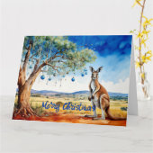 カンガルーの下にクリスマスバウブルとガムツリー カード (黄色い花)