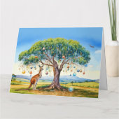 カンガルーの下にクリスマスバウブルとガムツリー カード (裏面)