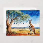 カンガルーの下にクリスマスバウブルとガムツリー シーズンポストカード (正面/裏面)