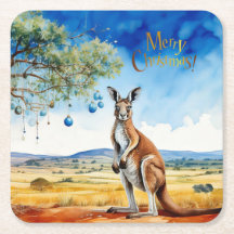 カンガルーの下にクリスマスバウブルとガムツリー