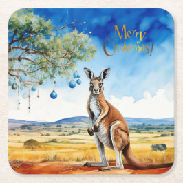 カンガルーの下にクリスマスバウブルとガムツリー スクエアペーパーコースター