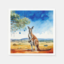 カンガルーの下にクリスマスバウブルとガムツリー