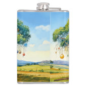 カンガルーの下にクリスマスバウブルとガムツリー フラスク (裏面)