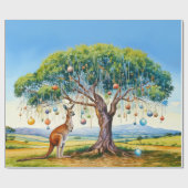 カンガルーの下にクリスマスバウブルとガムツリー ラッピングペーパー (フラット)