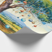 カンガルーの下にクリスマスバウブルとガムツリー ラッピングペーパー (角)