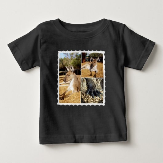 カンガルーの絵のコラージュ、 ベビーTシャツ (正面)