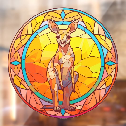 カンガルーカラフルウォーター色フェイクステンドグラス ウィンドウサイン (シート2)