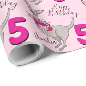 カンガルーガールズ5th誕生日の名前ピンクの包み ラッピングペーパー (ロールコーナー)