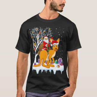 カンガルークリスマスギフトサンタライディングカンガルーChr Tシャツ