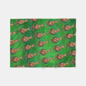 カンガルークリスマス絵を描オングリーンバック フリースブランケット (正面(横))