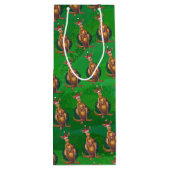 カンガルークリスマス絵を描オングリーンバック ワインギフトバッグ (裏面)