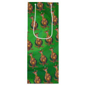 カンガルークリスマス絵を描オングリーンバック ワインギフトバッグ (正面)