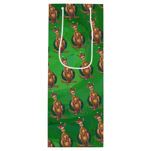 カンガルークリスマス絵を描オングリーンバック ワインギフトバッグ (正面)
