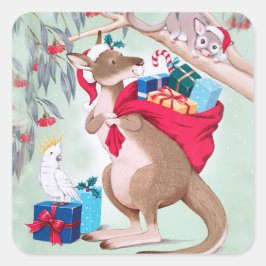 カンガルークリスマス - オーストラリアのクリスマスアート スクエアシール
