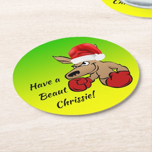 カンガルーサンタオーストラリアクリスマスパーティー ラウンドペーパーコースター (アングル)