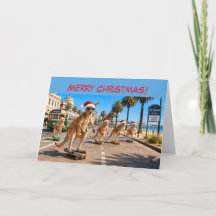 カンガルーサンタスケートクリスマスカード