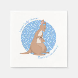 カンガルージョーイ男の赤ちゃんブルー&ブラウンシャワー スタンダードカクテルナプキン