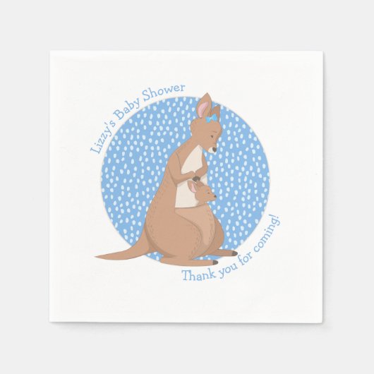 カンガルージョーイ男の赤ちゃんブルー&ブラウンシャワー スタンダードカクテルナプキン (正面)