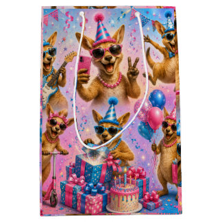 カンガルーデザインの誕生日おめでとうシート ミディアムペーパーバッグ