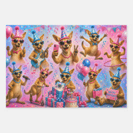 カンガルーデザインの誕生日シート ラッピングペーパーシート