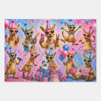 カンガルーデザインの誕生日シート ラッピングペーパーシート