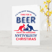 カンガルービール、オーストラリア国旗のクリスマスグリーティング カード (黄色い花)