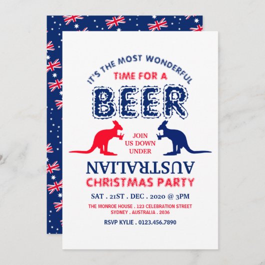 カンガルービール、オーストラリア国旗のクリスマスパーティー 招待状 (正面/裏面)