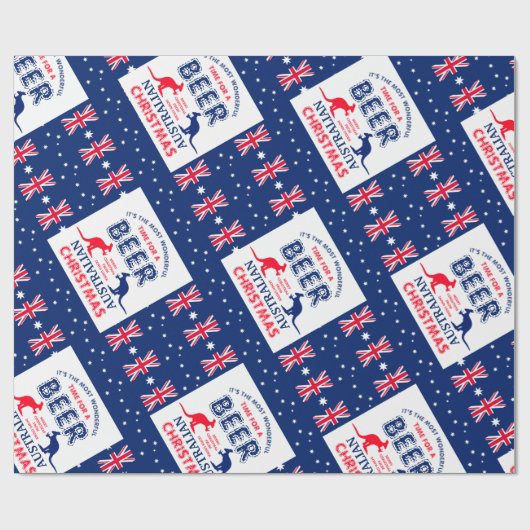 カンガルービール、オーストラリア国旗のクリスマス ラッピングペーパー (フラット)