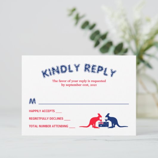 カンガルービール、オーストラリア国旗のクリスマスRSVP 出欠カード (スタンド正面)