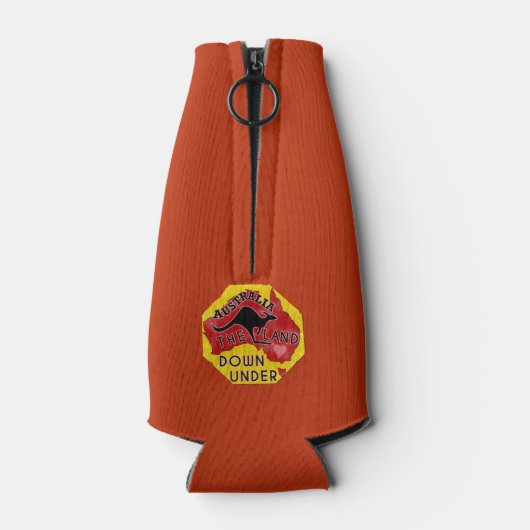 カンガルーモノグラムの下のオーストラリアの地図ランド ボトルクーラー (裏面)