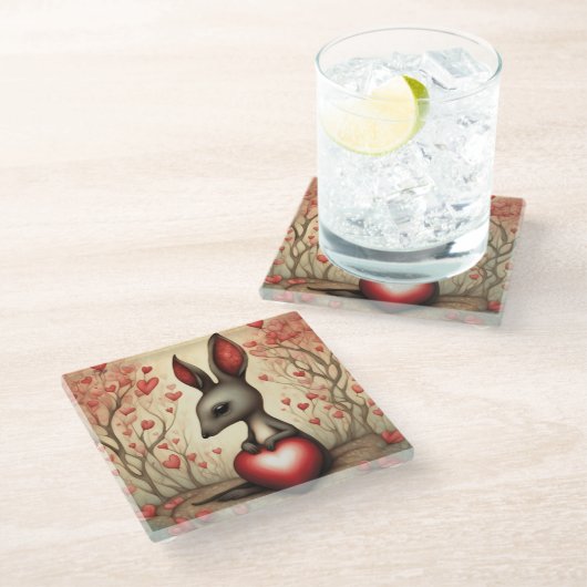 カンガルーラブ1 ガラスコースター (アングル)