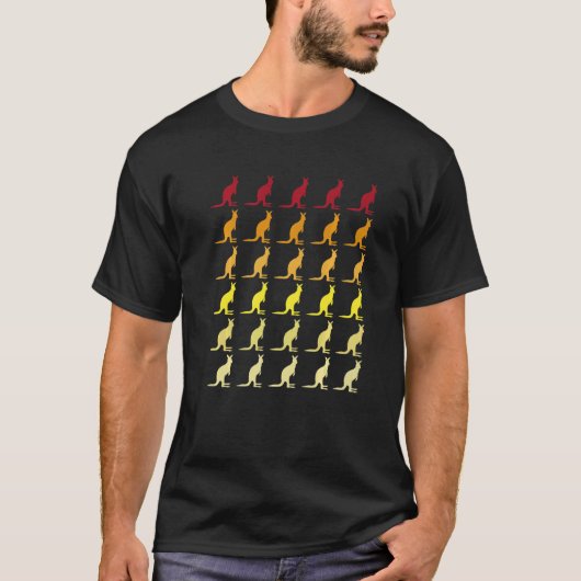 カンガルーレトロ動物パターン Tシャツ (正面)