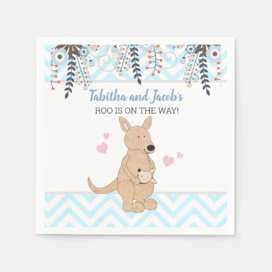 カンガルー保水カラーボーイ赤ちゃんシャワー スタンダードカクテルナプキン (正面)