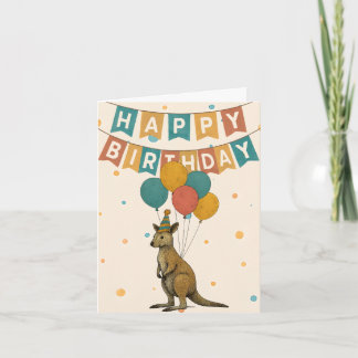 カンガルー誕生日カード – 風船付きかわいい動物 カード