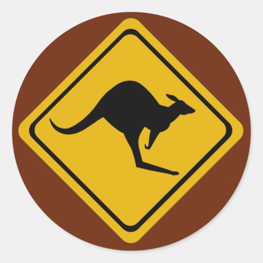 カンガルー道路標識 ラウンドシール (正面)