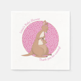 カンガルーJoeyガールピンクと茶色の赤ちゃんシャワー スタンダードカクテルナプキン