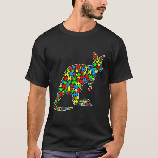 カンガロおもしろいパズル動物自閉症に対する認識 Tシャツ (正面)
