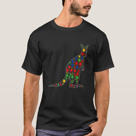 カンガロおもしろいー動物パズル片自閉症アワーン Tシャツ (正面)