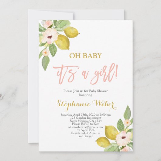 『カンキツ·レモンズ·ベイビー·シャワー·ガール』 招待状 (正面)