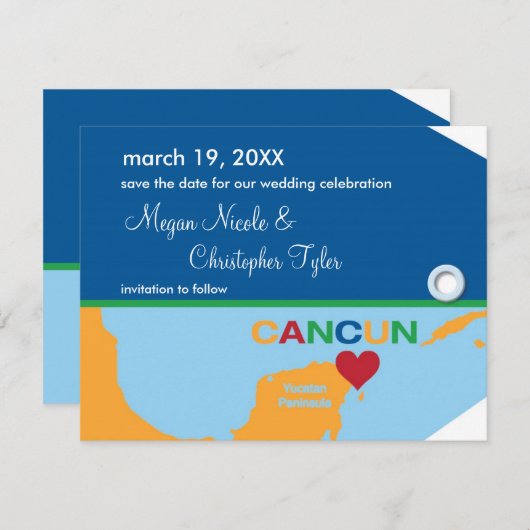 カンクンの荷物のラベルのセーブ・ザ・デート案内 セーブザデート (正面/裏面)