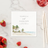 カンクンウォーターカラービーチパームツリーデスティネーション スタンダードカクテルナプキン (インサイチュ)