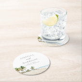 カンクンウォーターカラービーチパームツリーデスティネーション ラウンドペーパーコースター (インサイチュ)